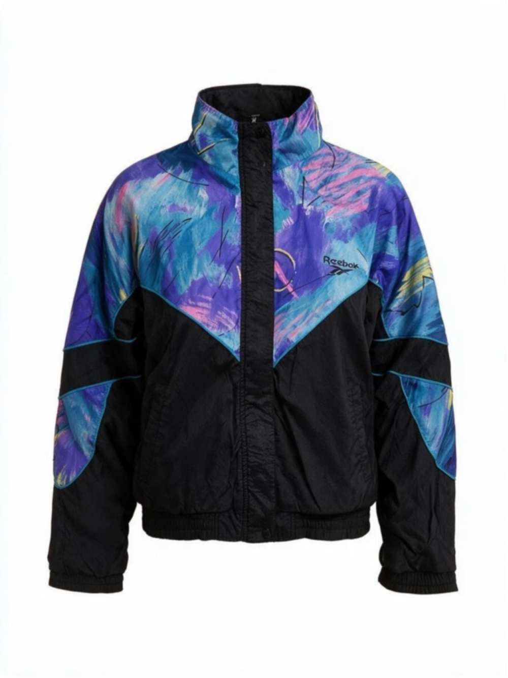 Reebok 80s Windbreaker Ski Jacket in black and Blue multi Size Medium